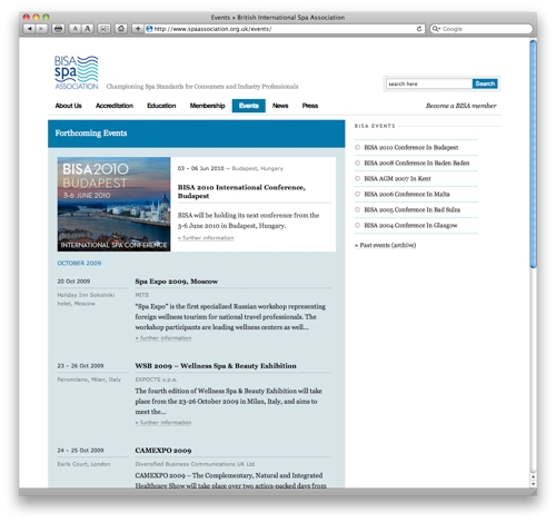 The events page events