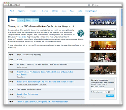 BISA 2010 International Spa Conference, Programme page BISA 2010 International Spa Conference, Programme page