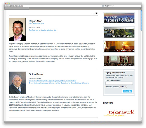 BISA 2010 International Spa Conference, Speaker details BISA 2010 International Spa Conference, Speaker details